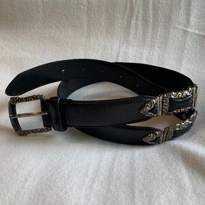 Fossil Metal and Black Leather Belt